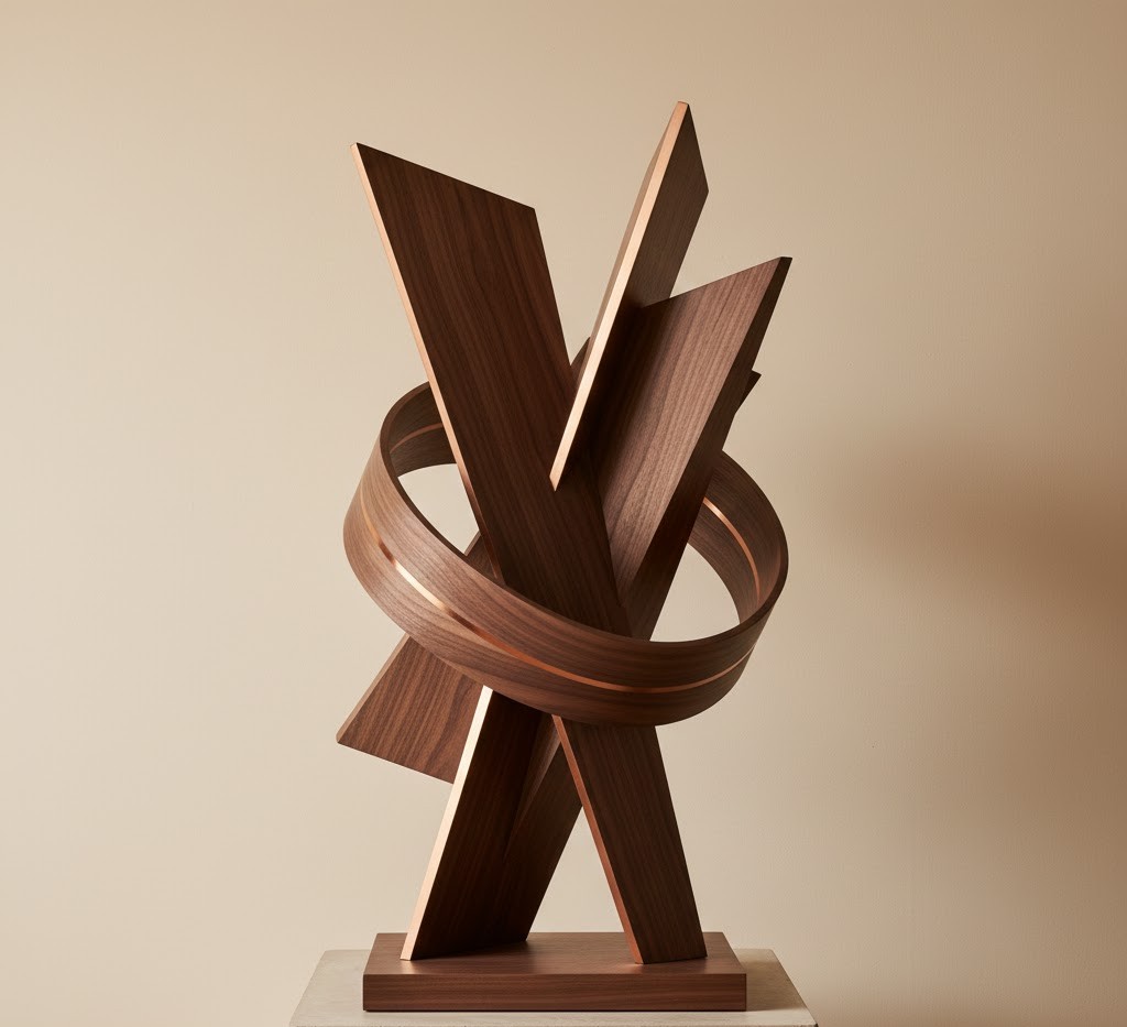 Geometrische houten sculptuur