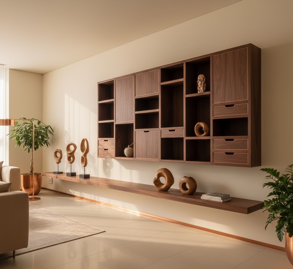 Moderne wandorganizer in donker hout